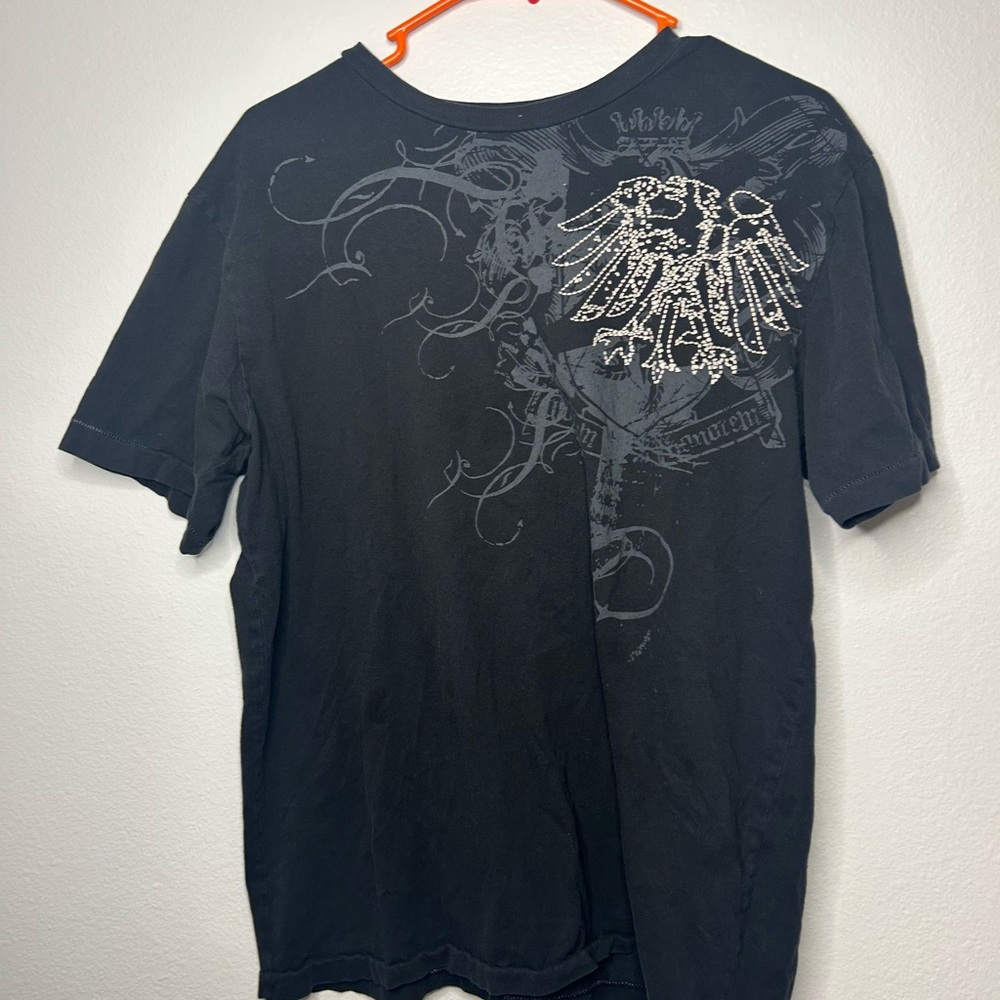 Detailed Pure American Wear Black TShirt Embroidered White Eagle & Stitch Edge L